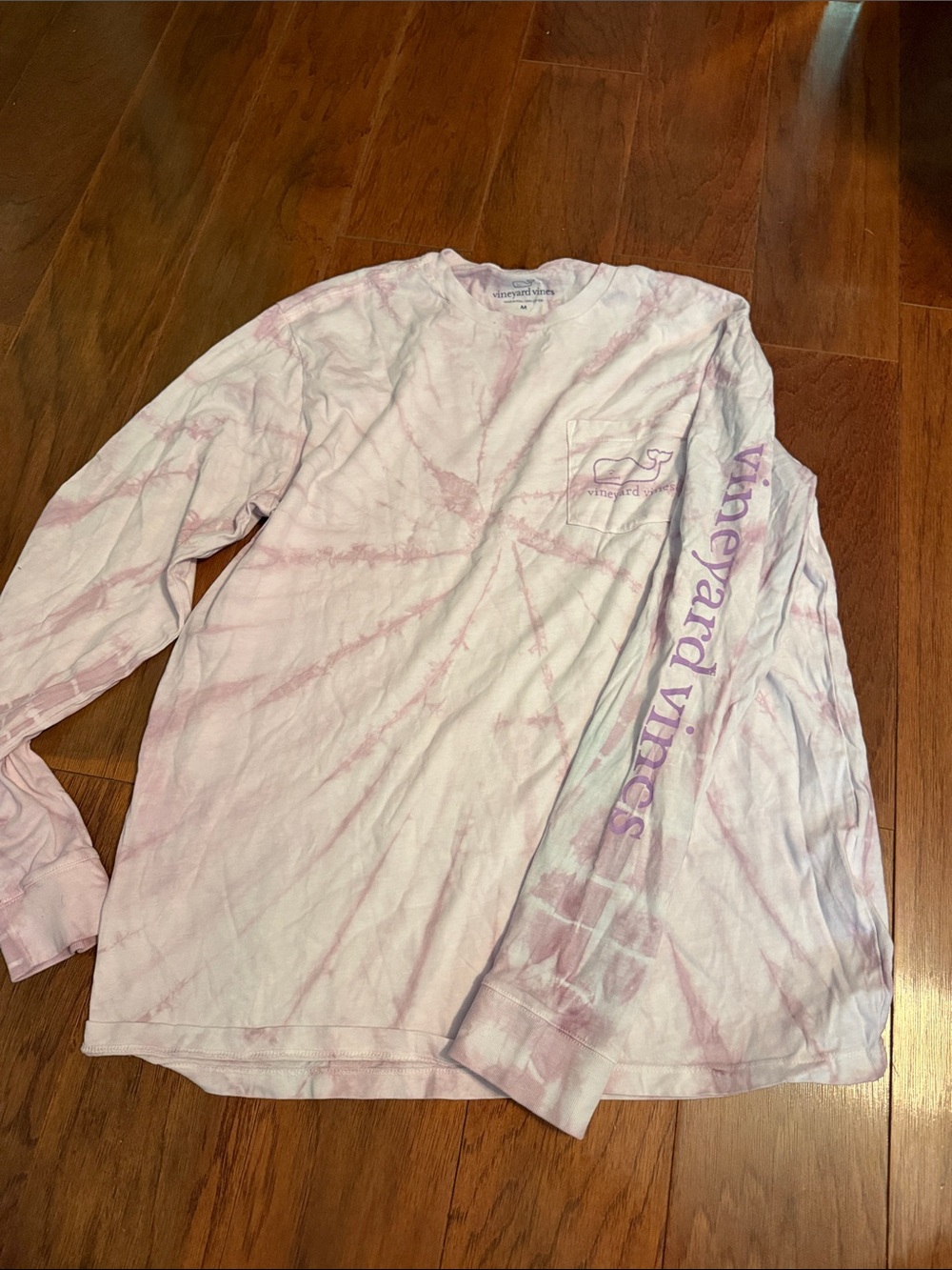 Vineyard Vines Pink and White Tie-Dye Long Sleeve Pocket Tee